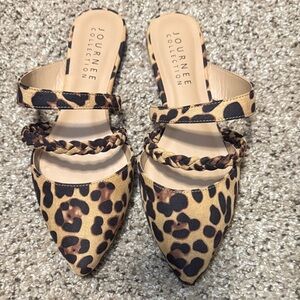 Journee Collection Tan and Black Leopard Mules